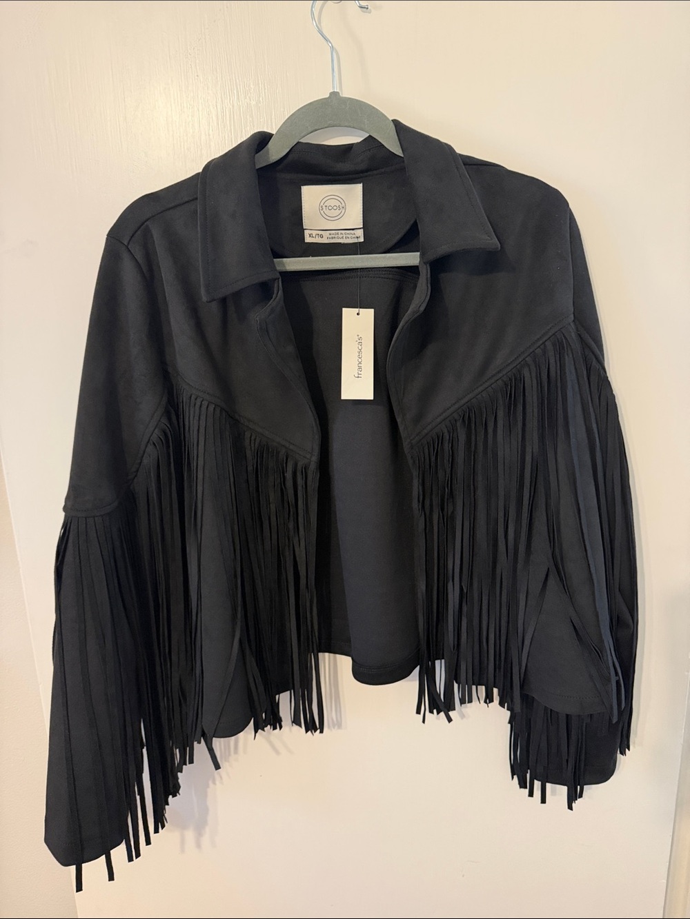 NWT Francesca's Collections Black Fringe Suede Jacket